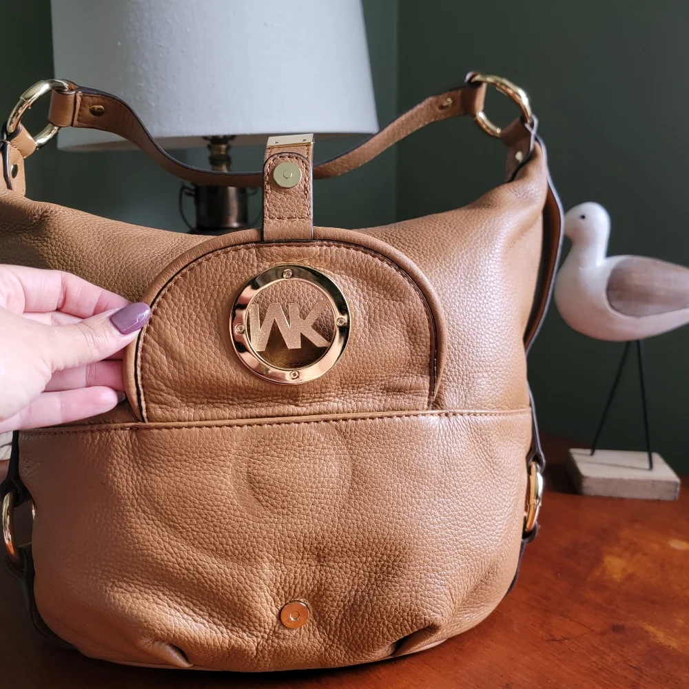 Michael Kors Fulton Hobo Tan Pebbled Leather Shoulder Bag